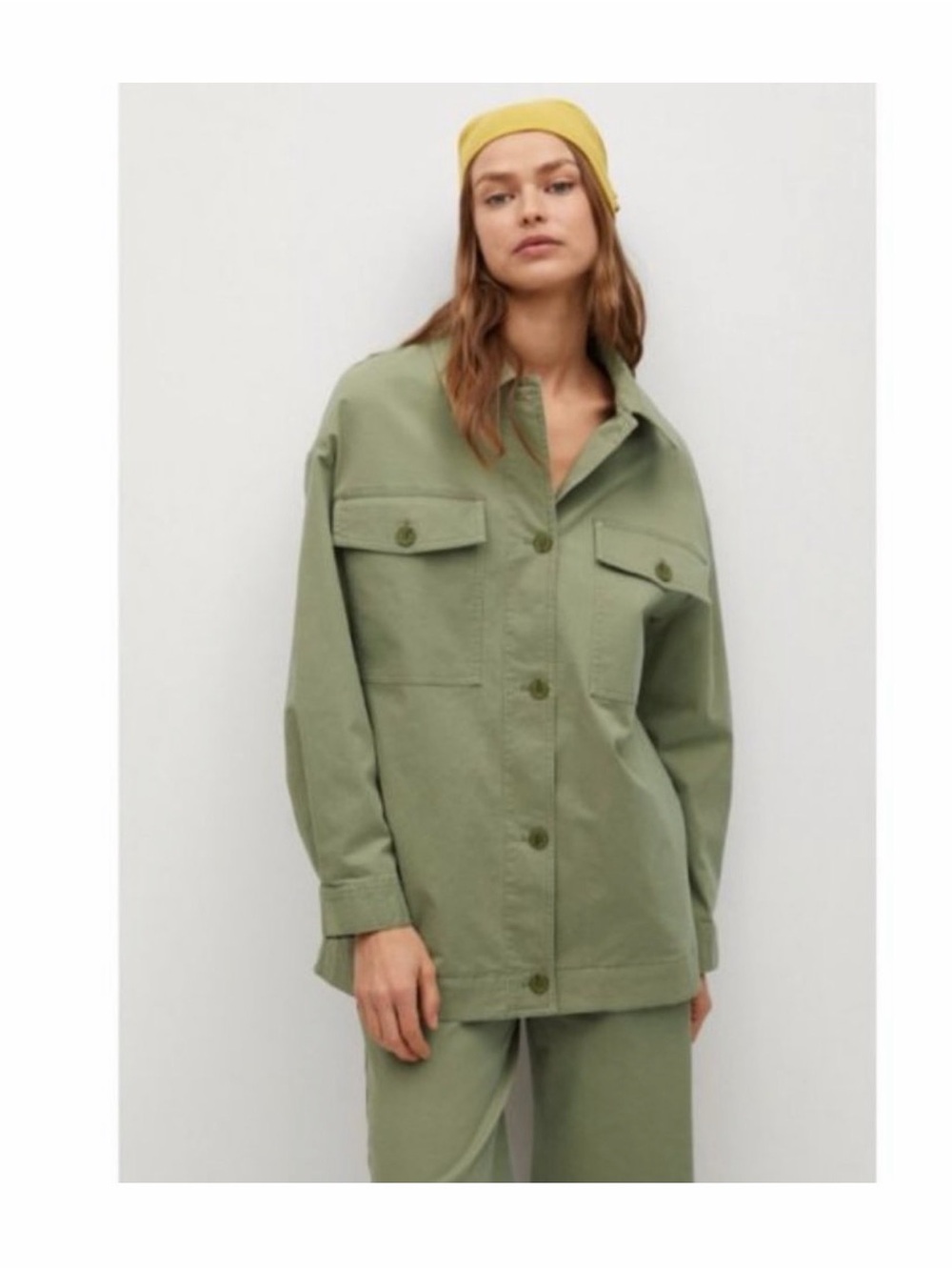 Mango Olive Utility Shirt Jacket